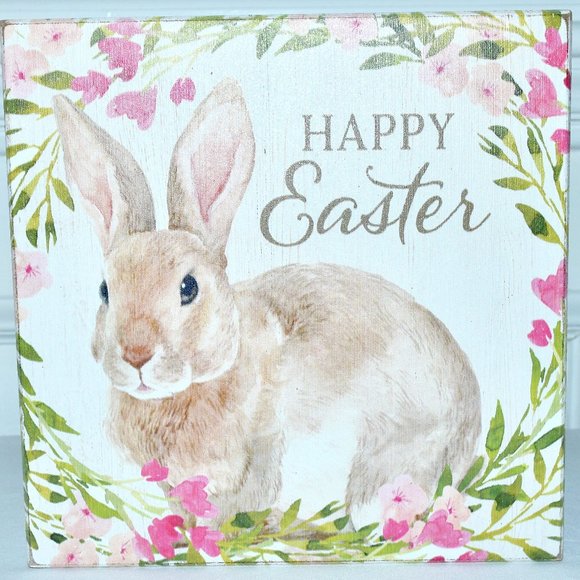 NEW Quill to Paper by Sixtrees Happy Easter Wooden Bunny Sign - Picture 1 of 9